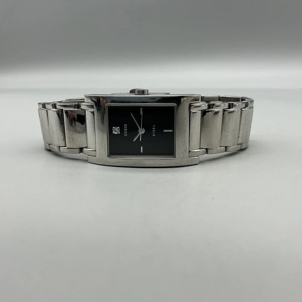 Guess Steel Womens Watch 21mm Black Dial Stainless Bracelet New Battery 6.25